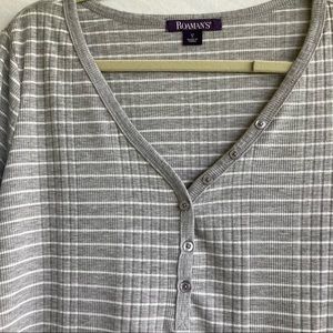 Roaman’s  3/4 sleeves gray and white striped top.